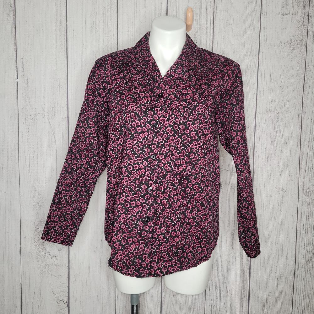 Vintage California Krush Collared Pink Button Up Floral Shirt Womens Size M